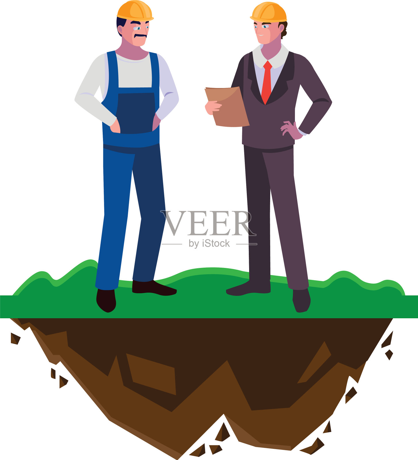 建筑工和工程师在草坪上设计元素图片