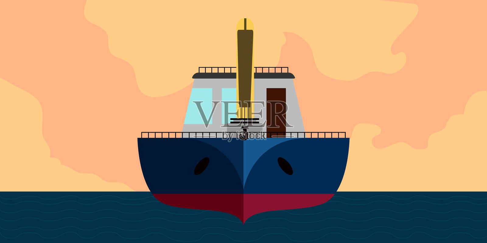正面视图渔船在一个景观插画图片素材