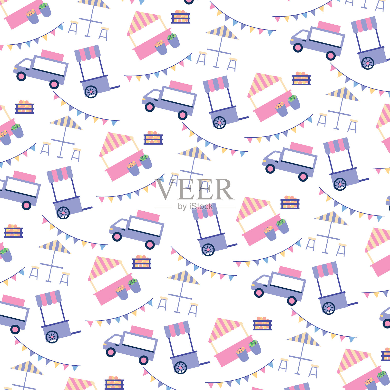 图案装饰卡车食品都花环公园插画图片素材