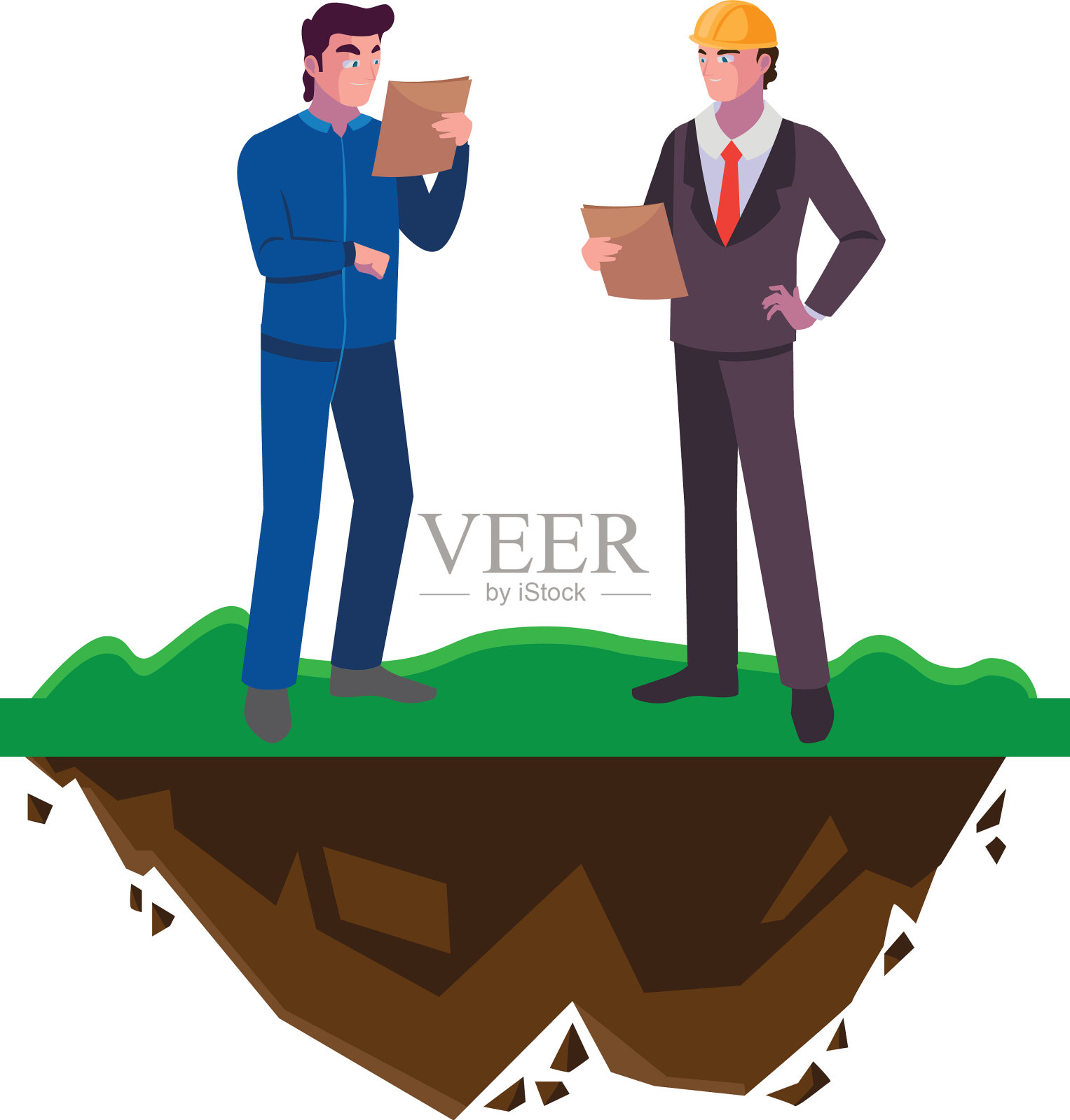 建筑工和工程师在草坪上插画图片素材