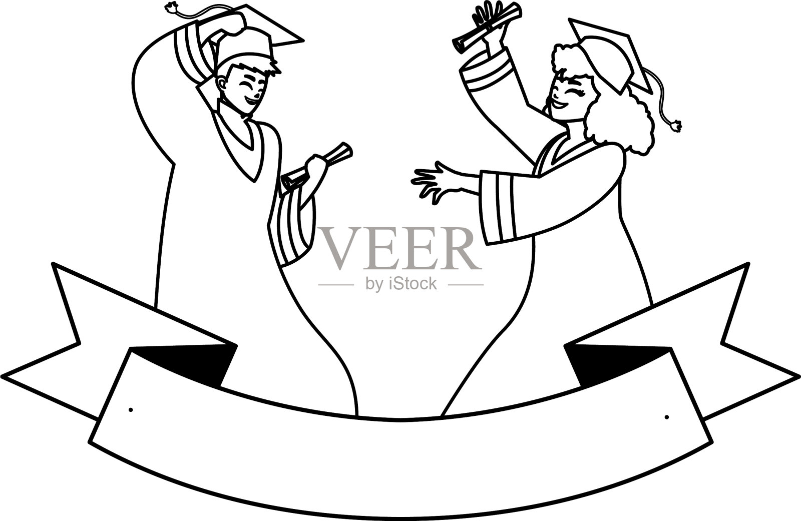 年轻的一对学生毕业庆祝插画图片素材