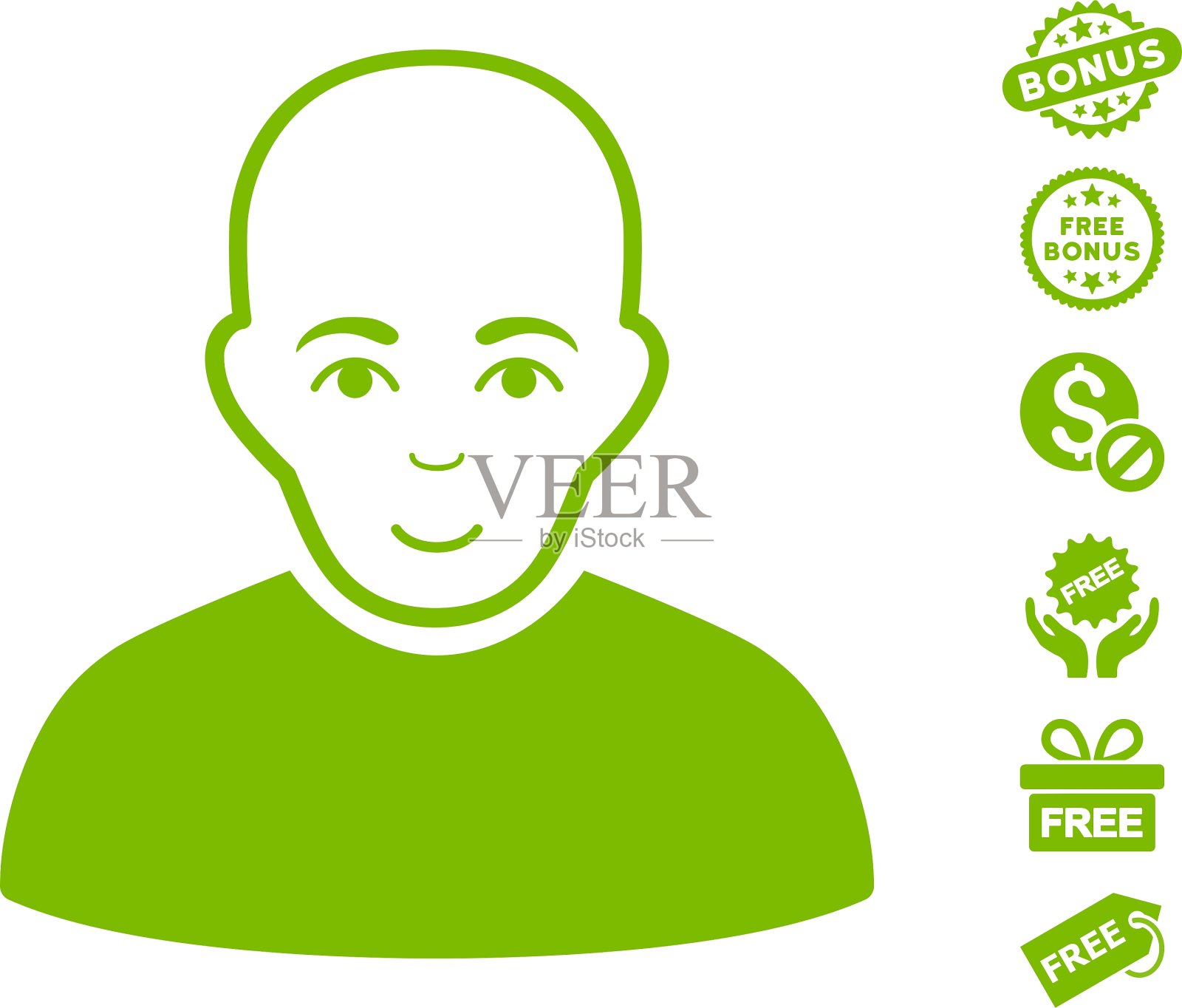 光头男子图标与免费奖金插画图片素材