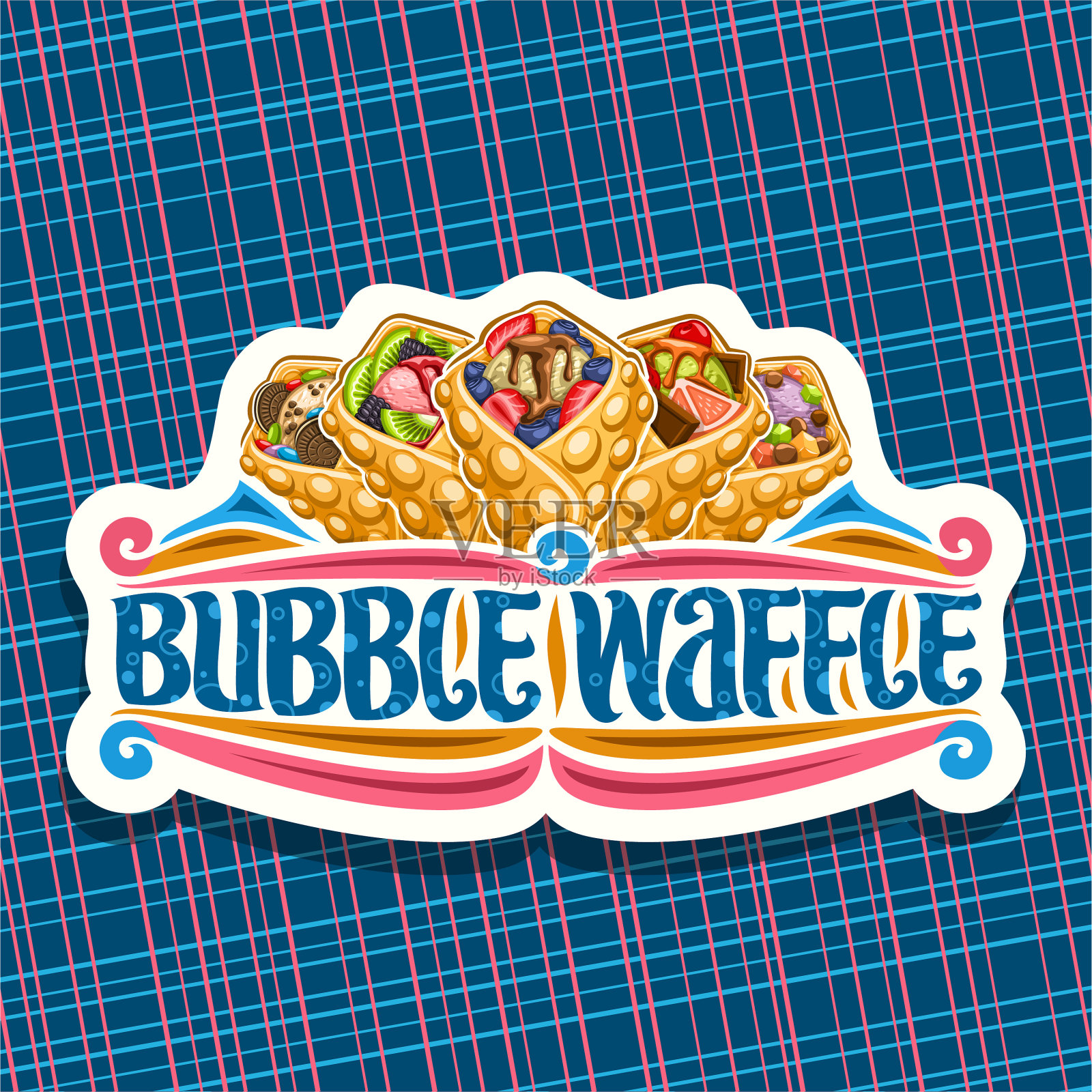 泡泡华夫饼的标志插画图片素材