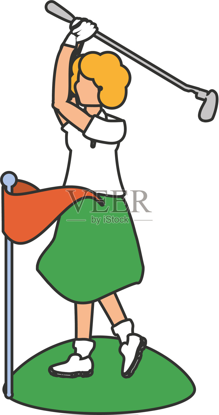 女高尔夫球手，棍棒高尔夫球和旗子设计元素图片