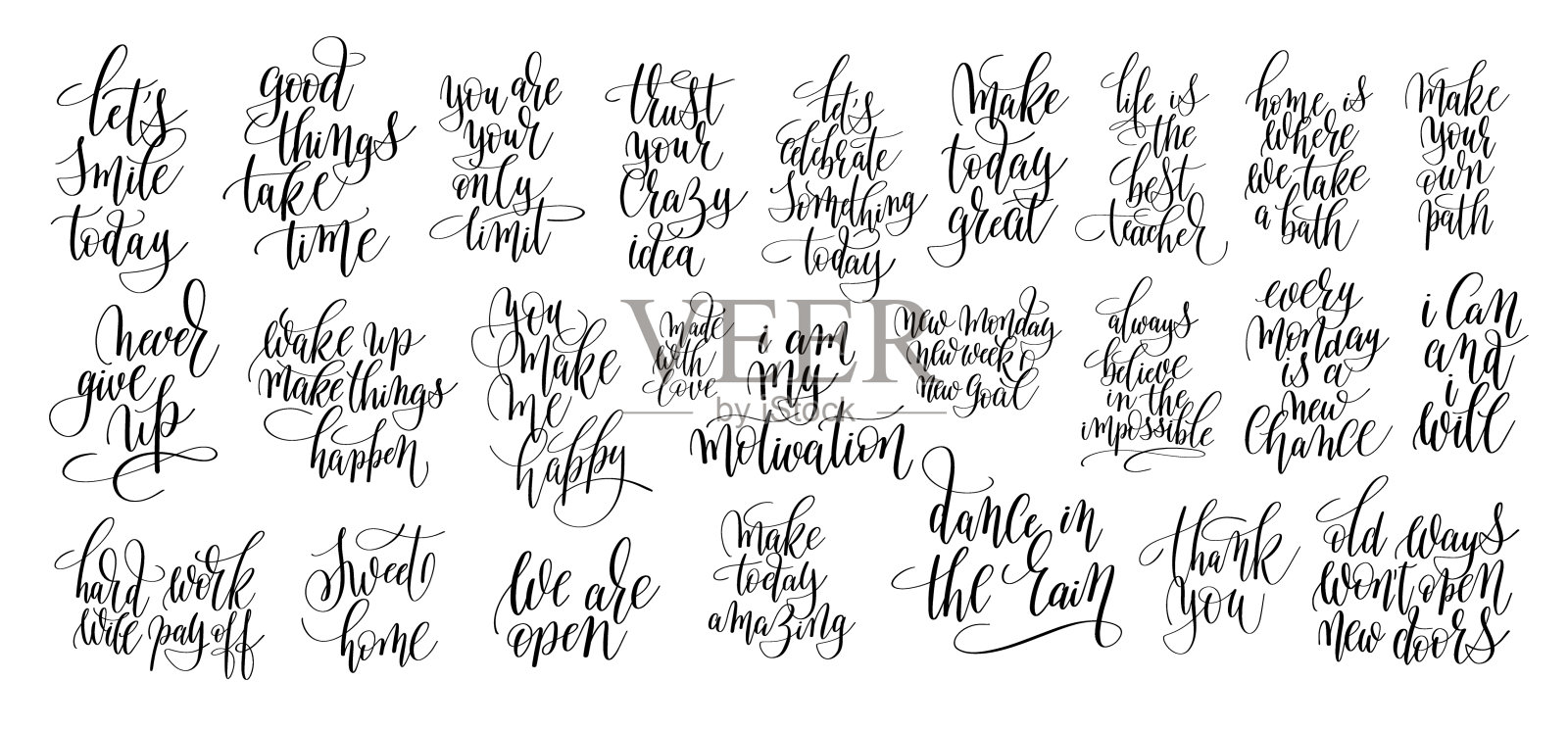 一套25个手写励志名言设计元素图片