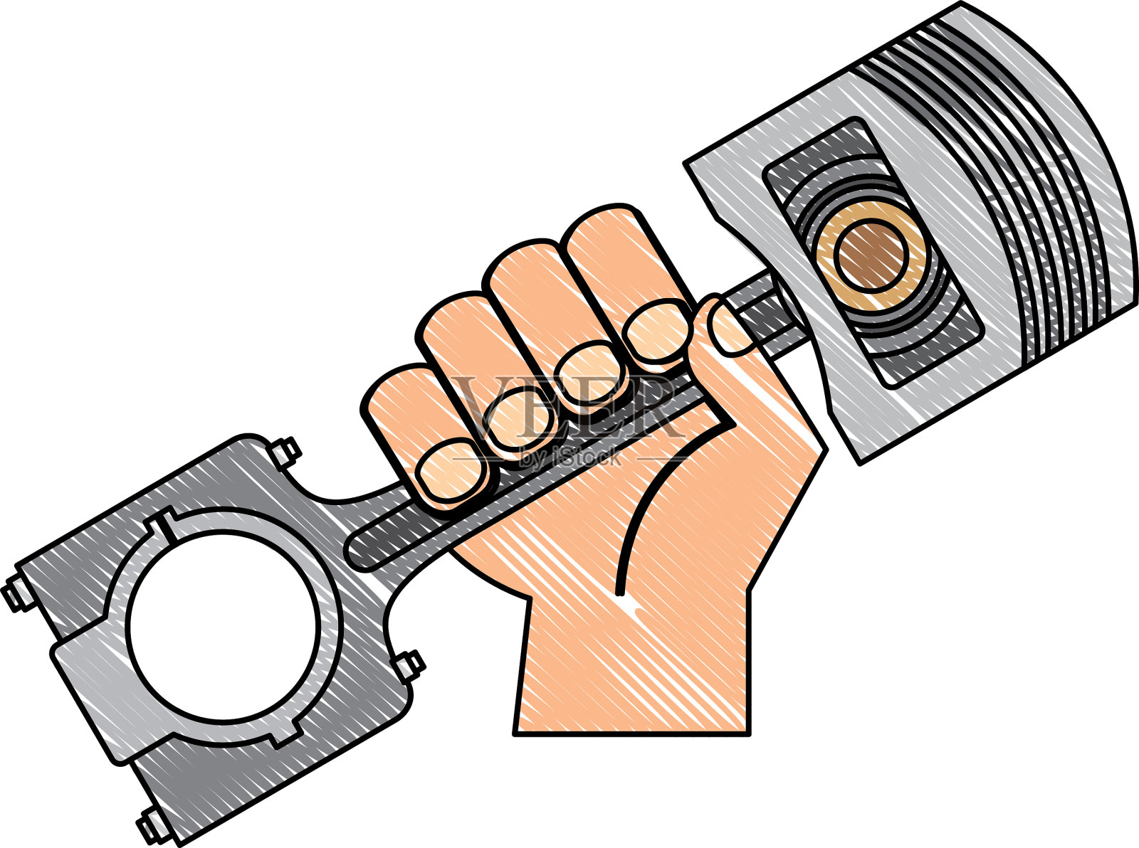 手与活塞发动机件图标设计元素图片