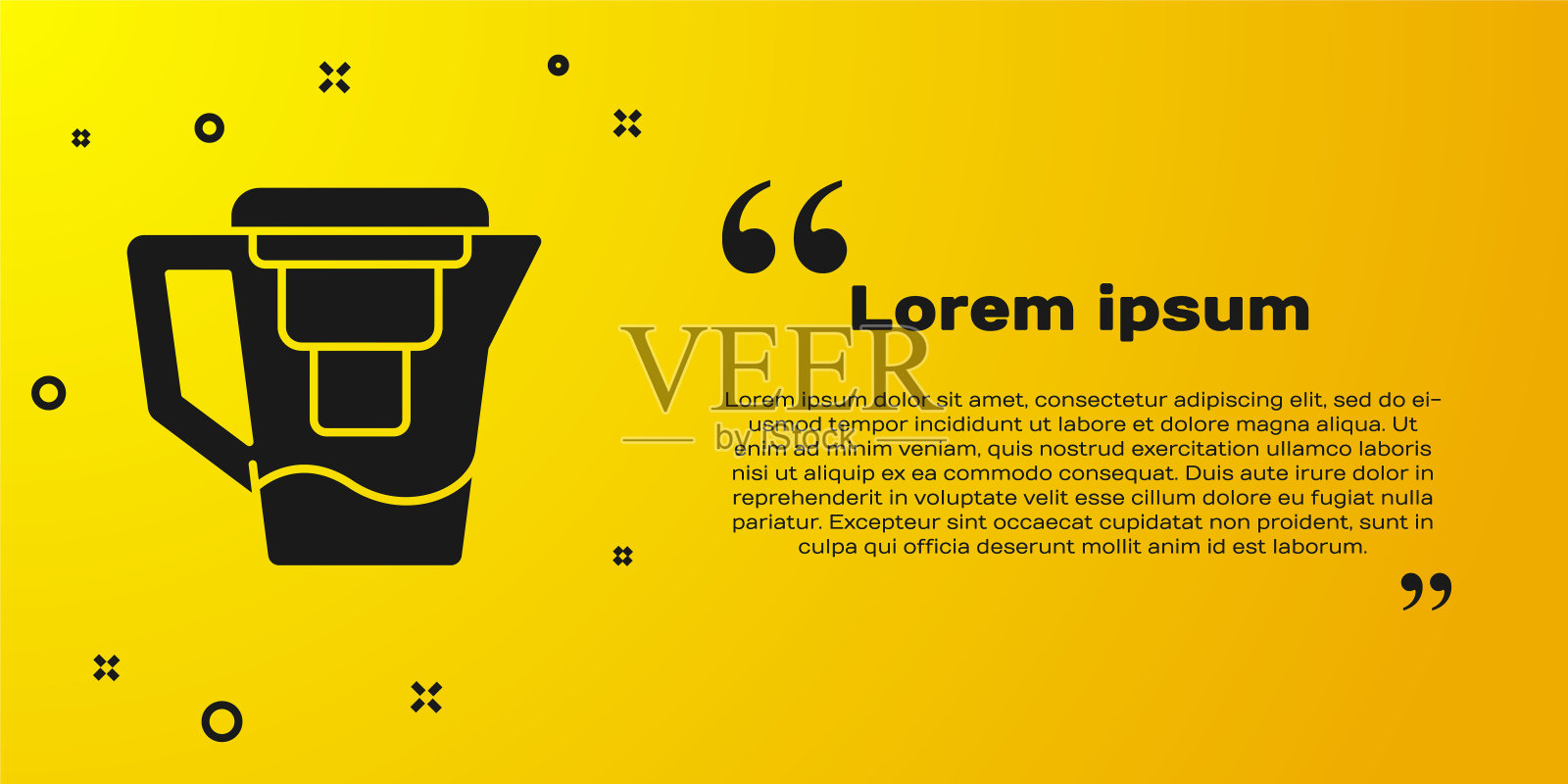 黑色水罐与过滤器图标孤立在黄色背景。矢量图插画图片素材