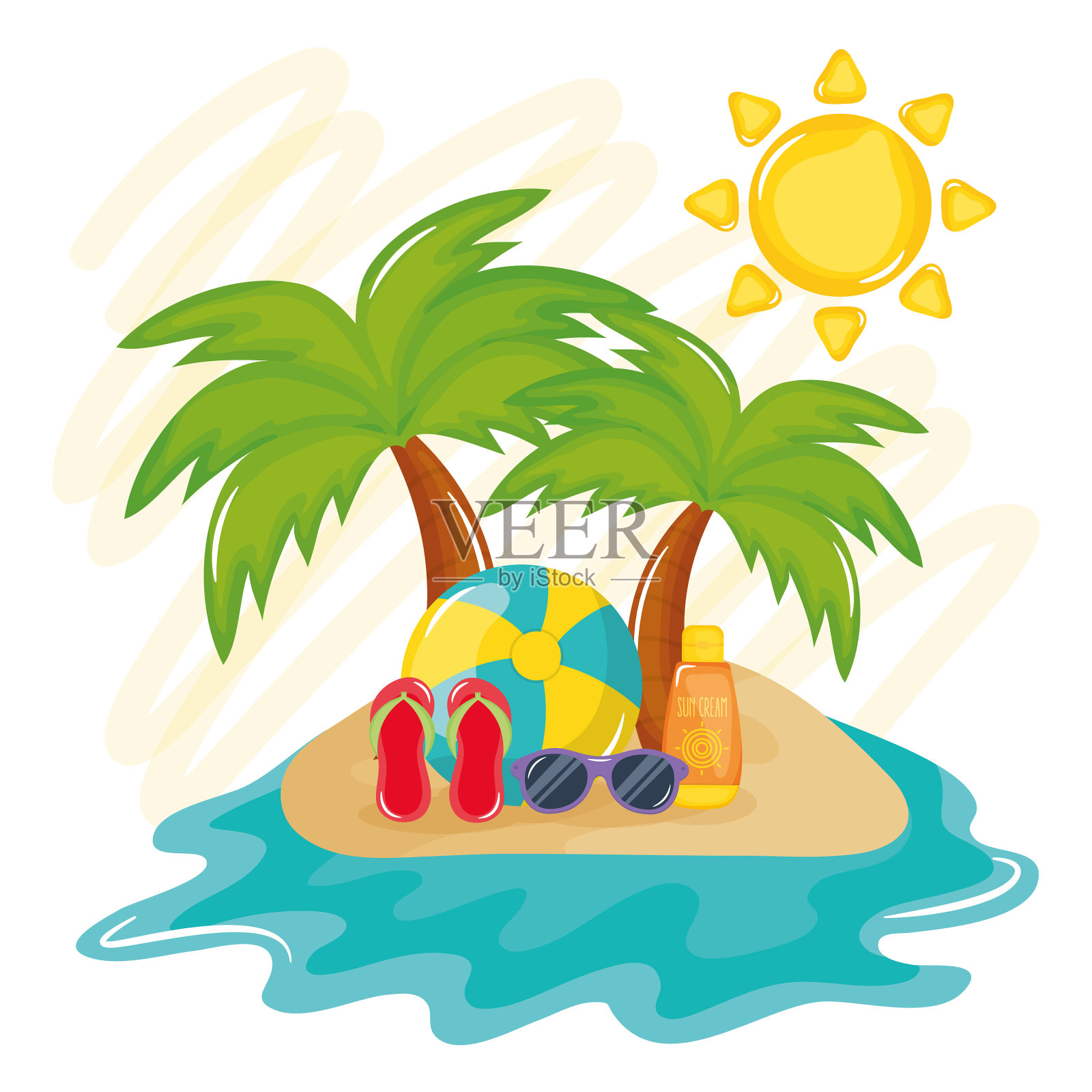 带有岛屿和图标的夏季假日海报设计元素图片