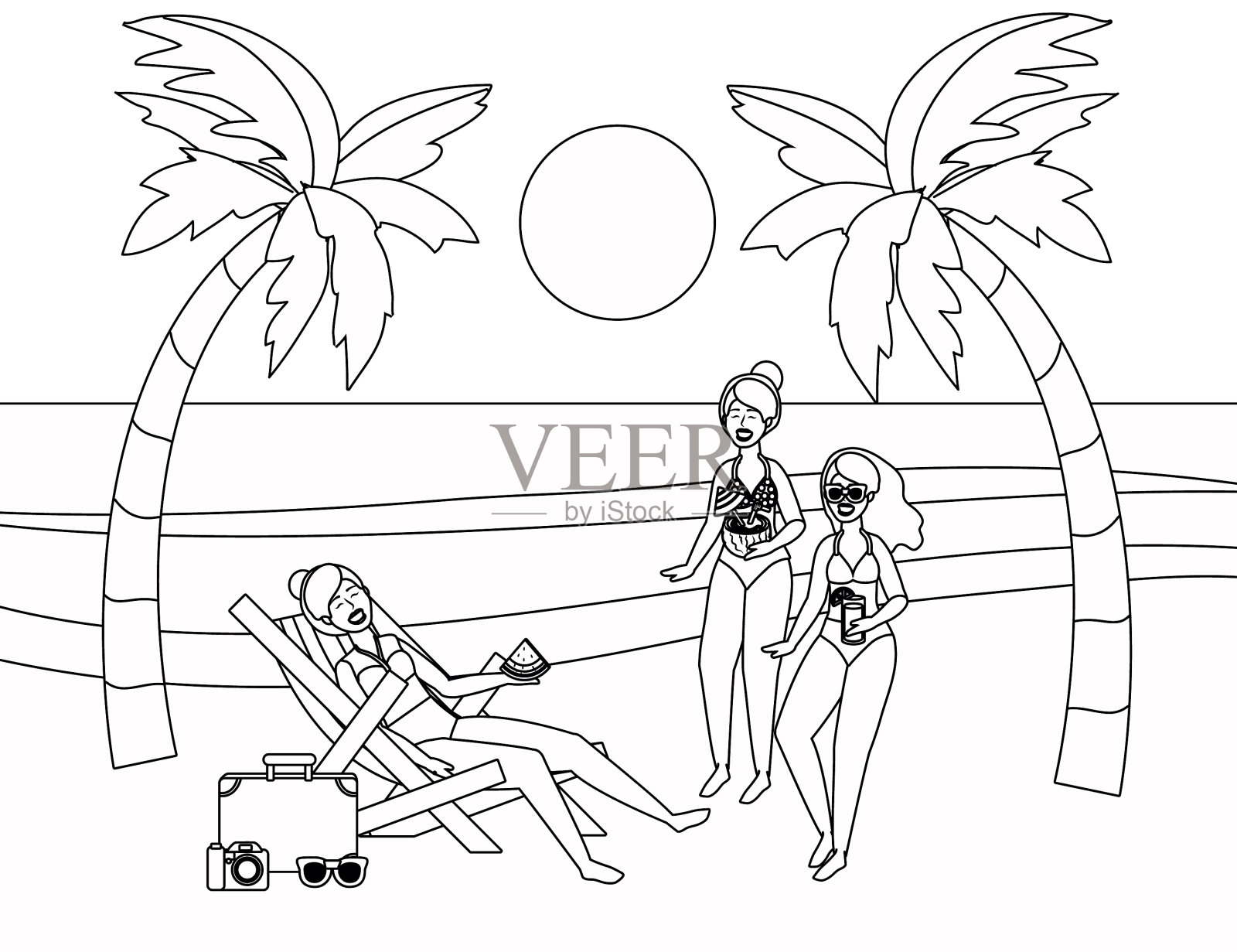 女孩与夏季泳衣设计插画图片素材