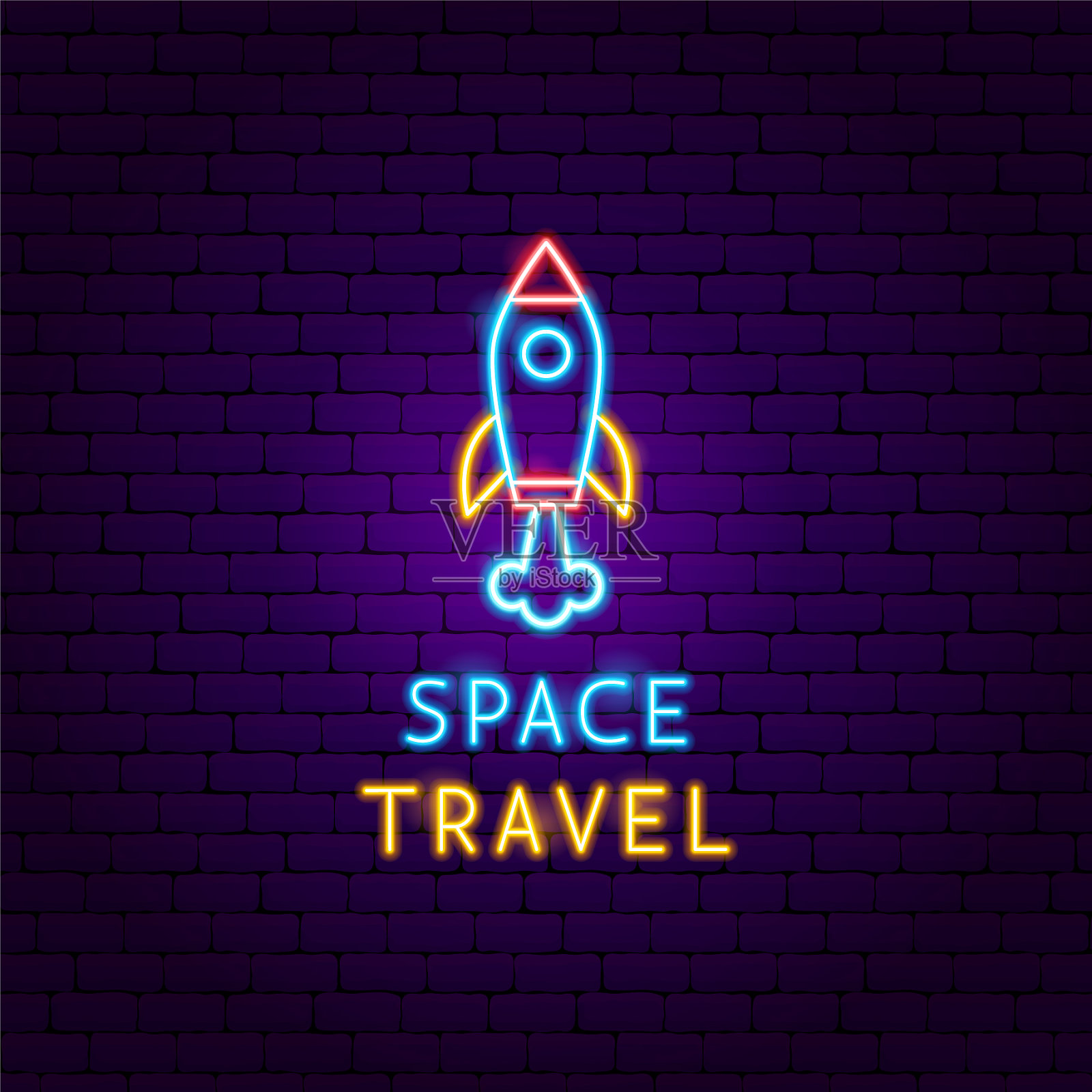 太空旅行霓虹标签插画图片素材