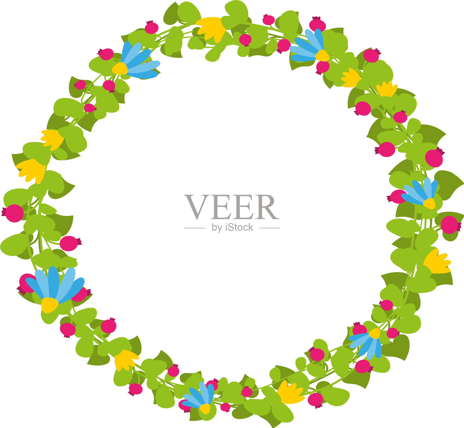 五彩缤纷的春天花圆与蓝色和黄色设计元素图片