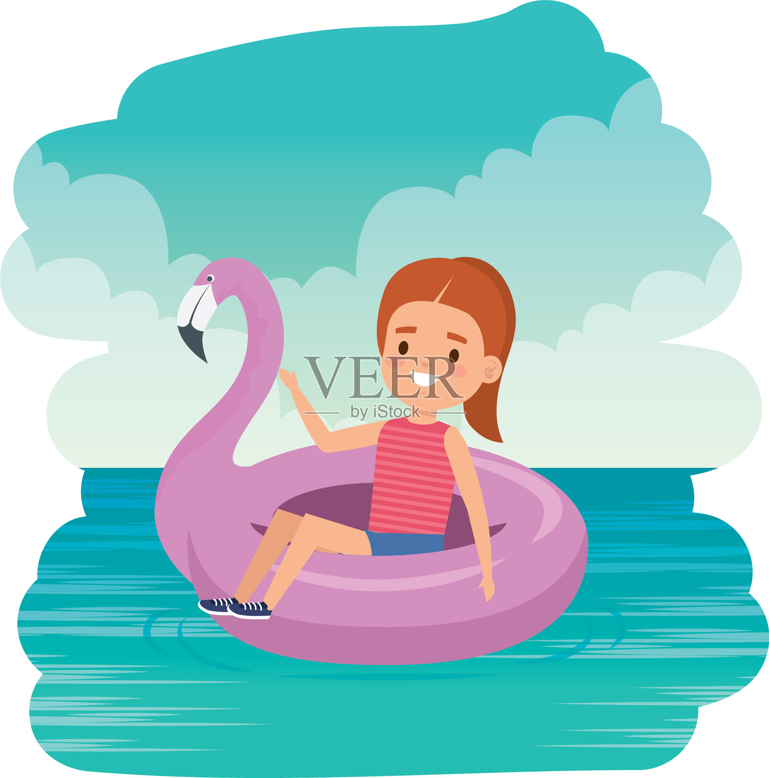 可爱的小女孩带着佛兰芒漂浮在设计元素图片