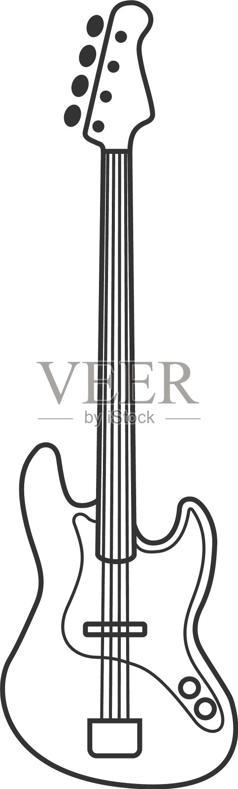 贝斯吉他黑白图标孤立设计元素图片