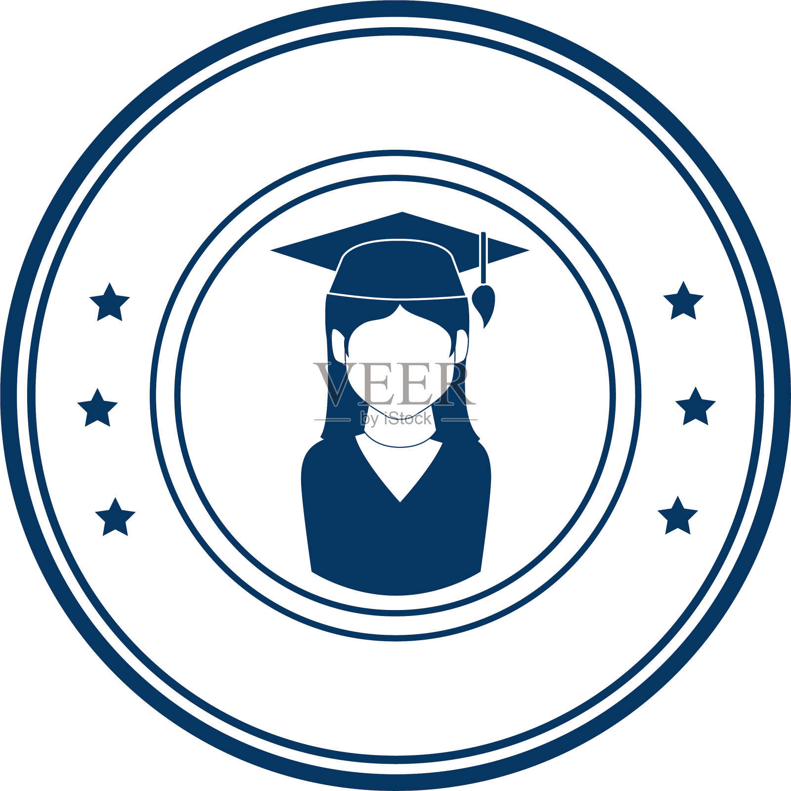 带毕业装女子的圆形徽章插画图片素材