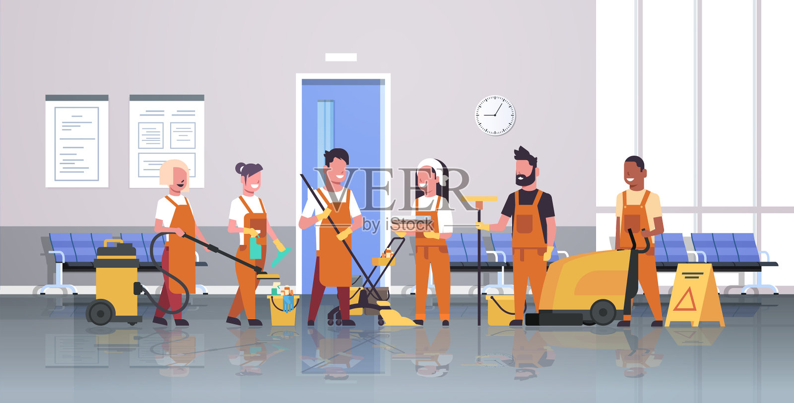 工友团队保洁服务理念男性女性插画图片素材