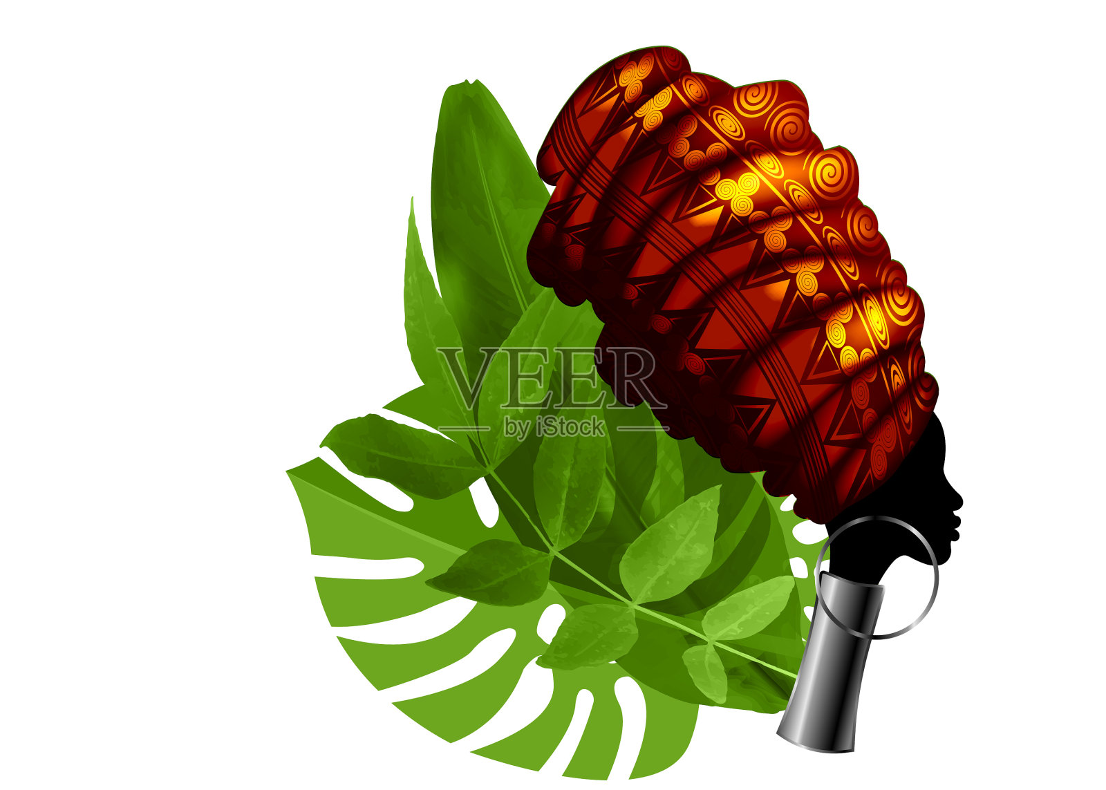 非洲人像美丽的剪影妇女在头巾插画图片素材