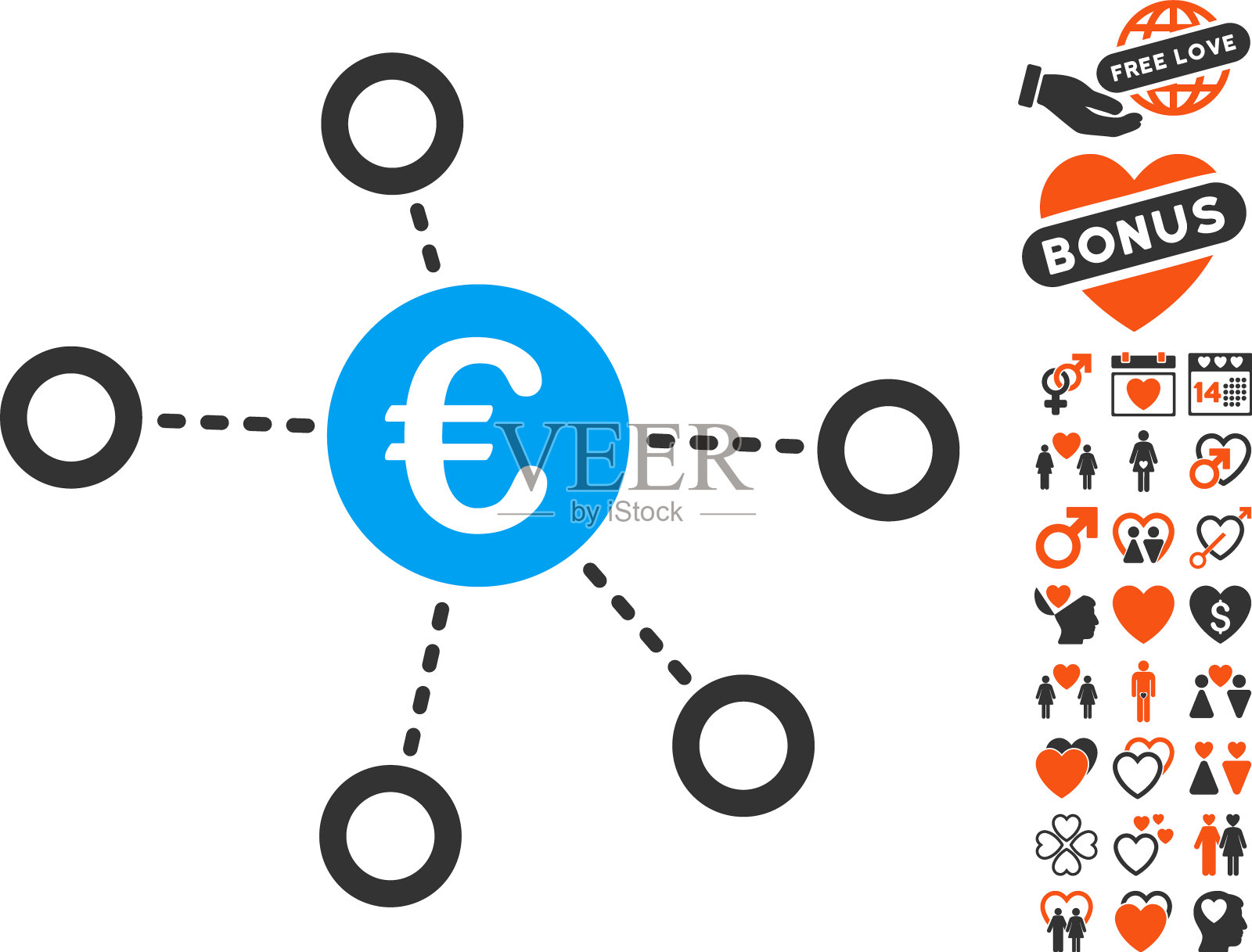 与约会奖金的欧洲网络图标插画图片素材