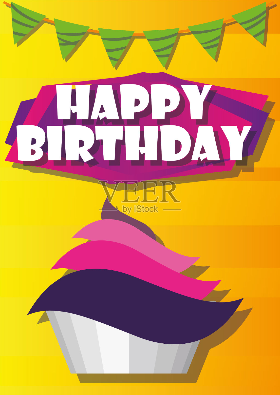 好玩的生日卡片纸杯蛋糕插画图片素材