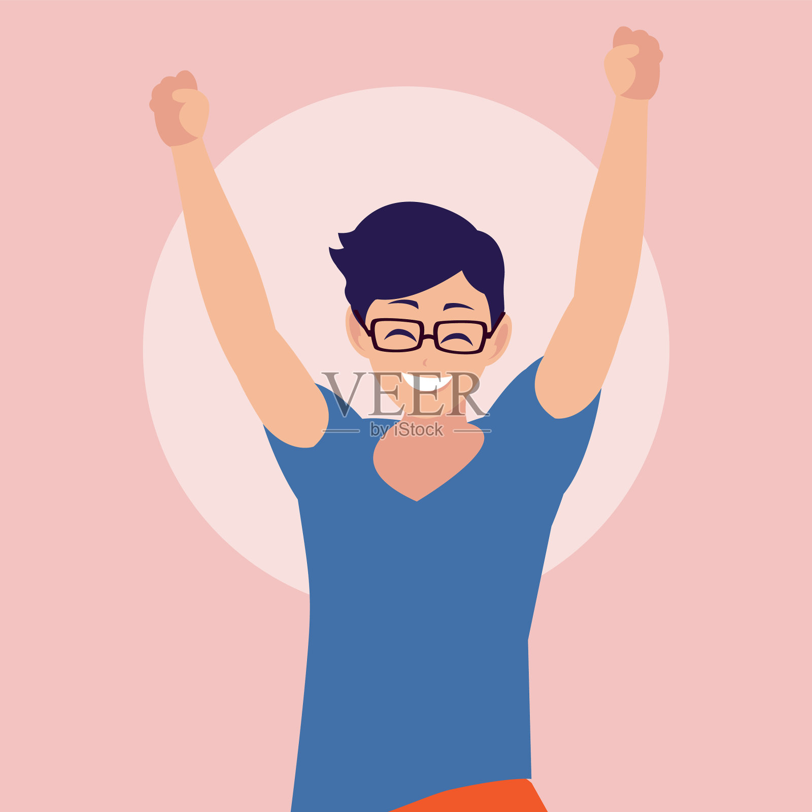 年轻人高兴地举起手来庆祝插画图片素材