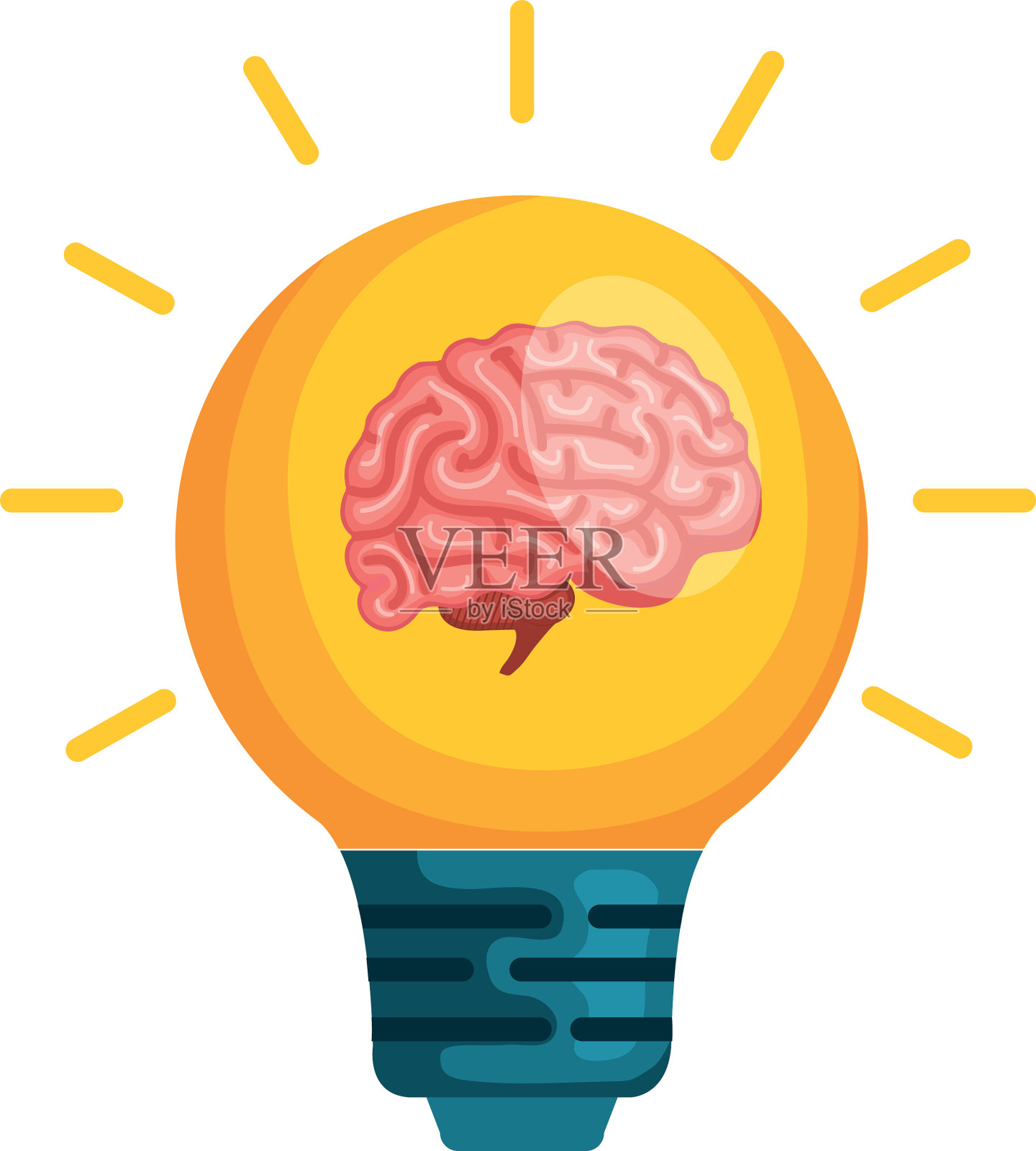 有灯泡的人脑插画图片素材