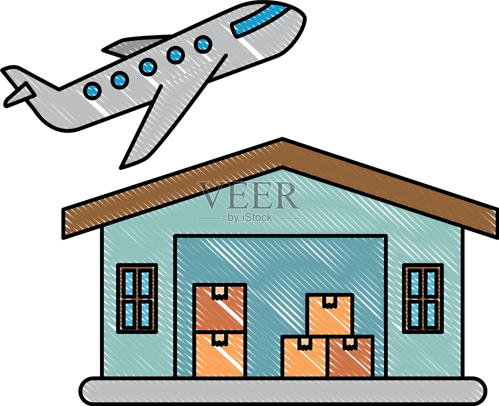 带飞机的仓库建筑设计元素图片