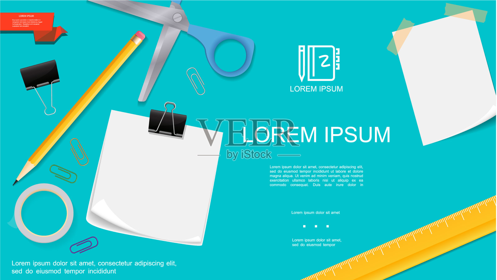 逼真的办公文具模板插画图片素材