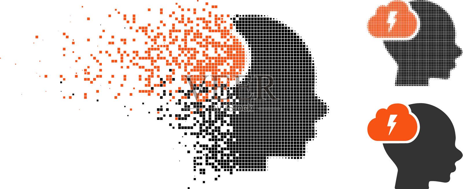碎片像素半色调头脑风暴图标插画图片素材
