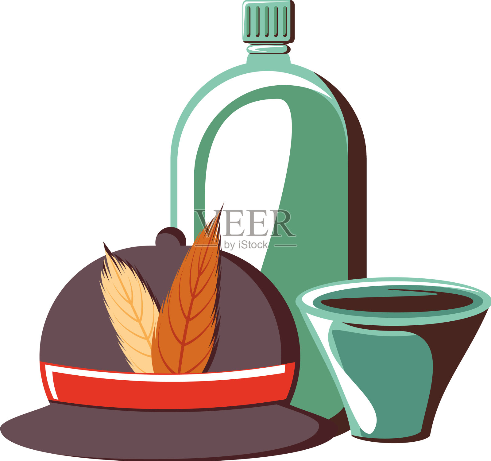 猎人帽，装有玻璃瓶和杯子设计元素图片