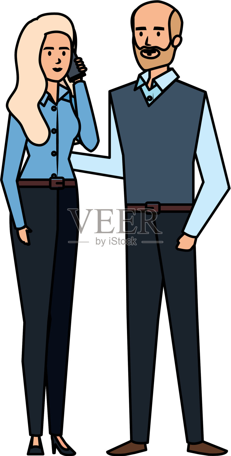 商业夫妇打电话与智能手机设计元素图片