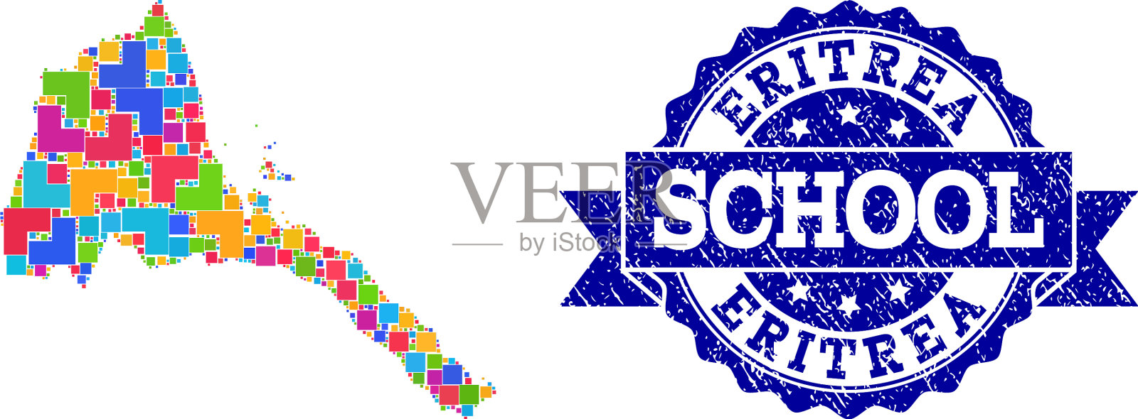 马赛克地图厄立特里亚和纹理学校邮票插画图片素材