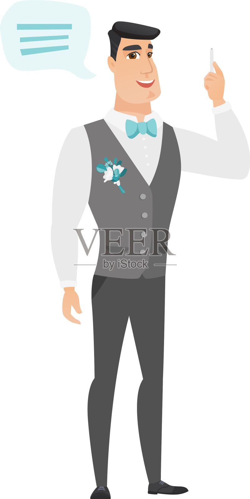 年轻的白人新郎，说话冒泡设计元素图片