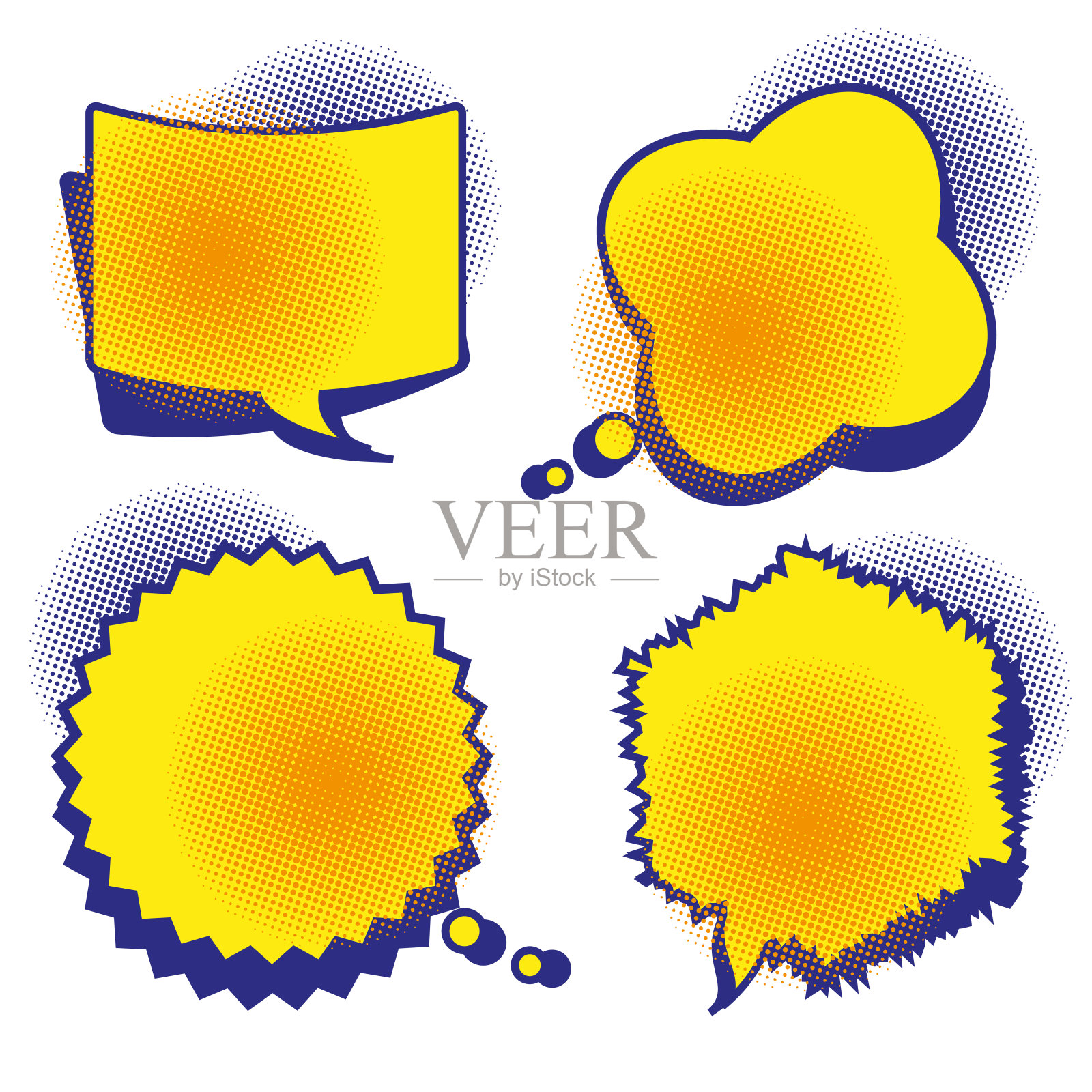 一组带有半色调阴影的喜剧泡泡插画图片素材