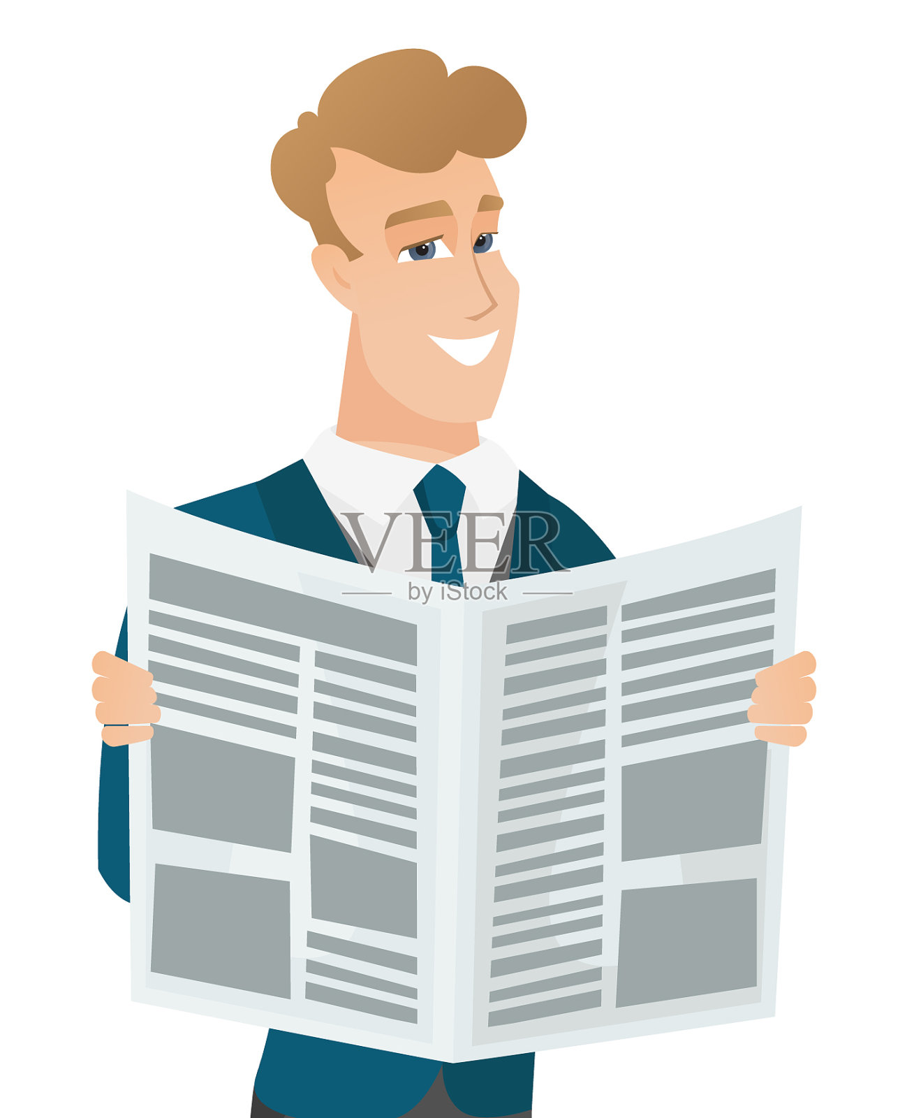 年轻的白人新郎在读报纸设计元素图片