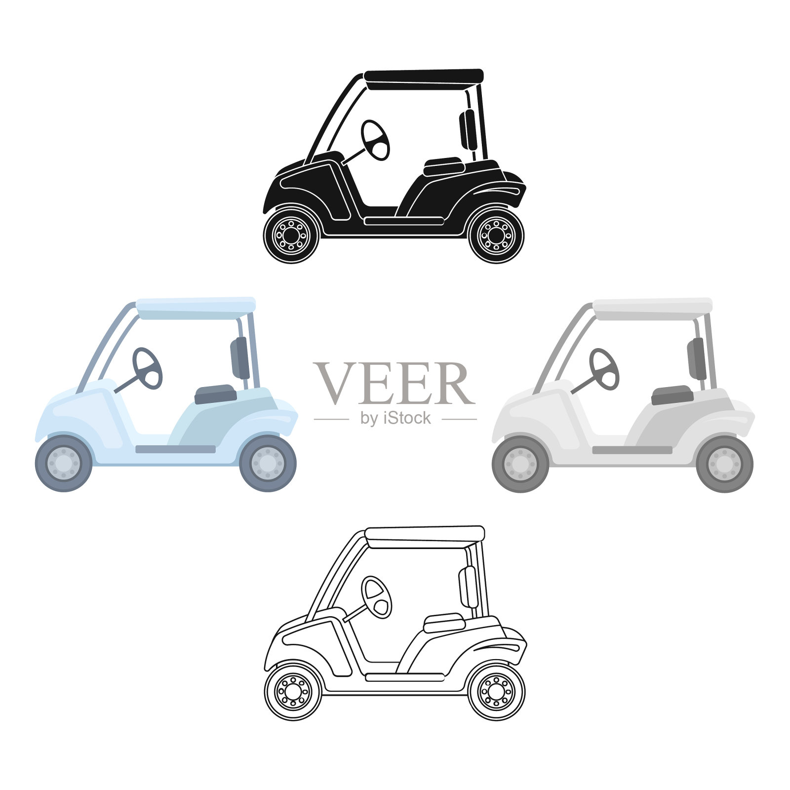 汽车高尔夫俱乐部单图标在卡通插画图片素材