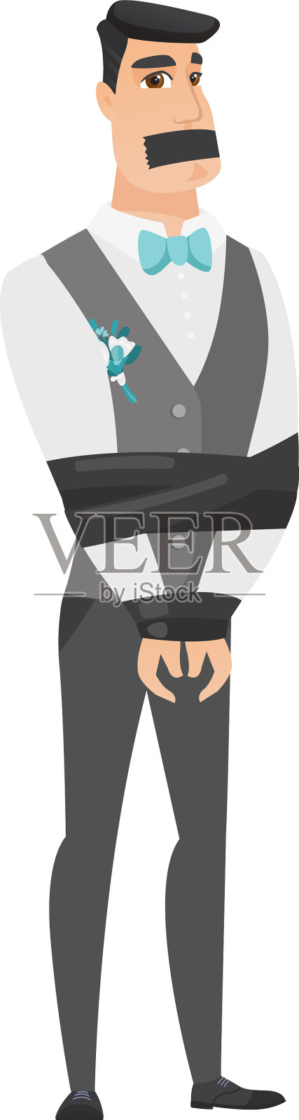 年轻的白人新郎被绳子绑着设计元素图片