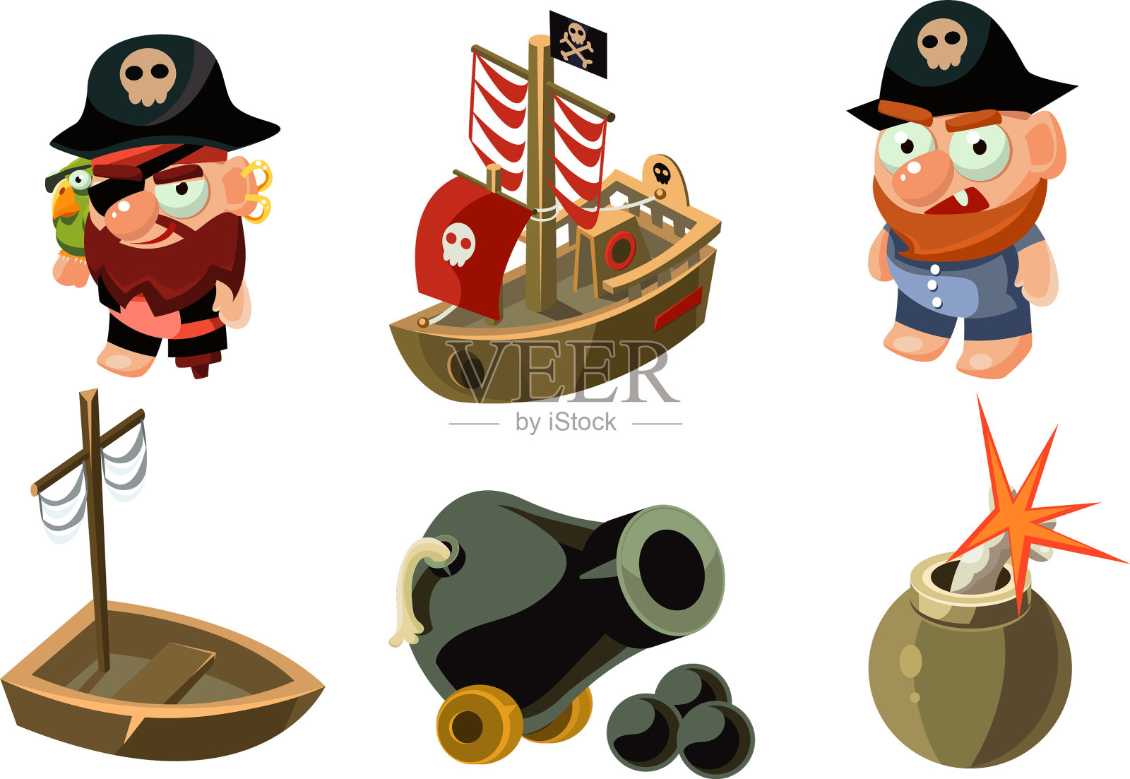 海盗游戏元素设置男性海盗大炮图标素材