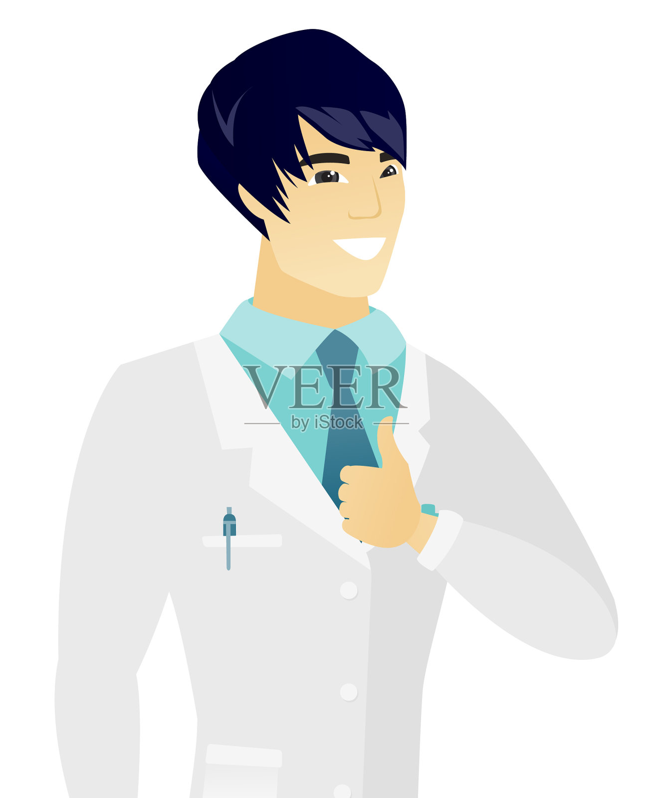 年轻快乐的亚洲医生竖起大拇指设计元素图片