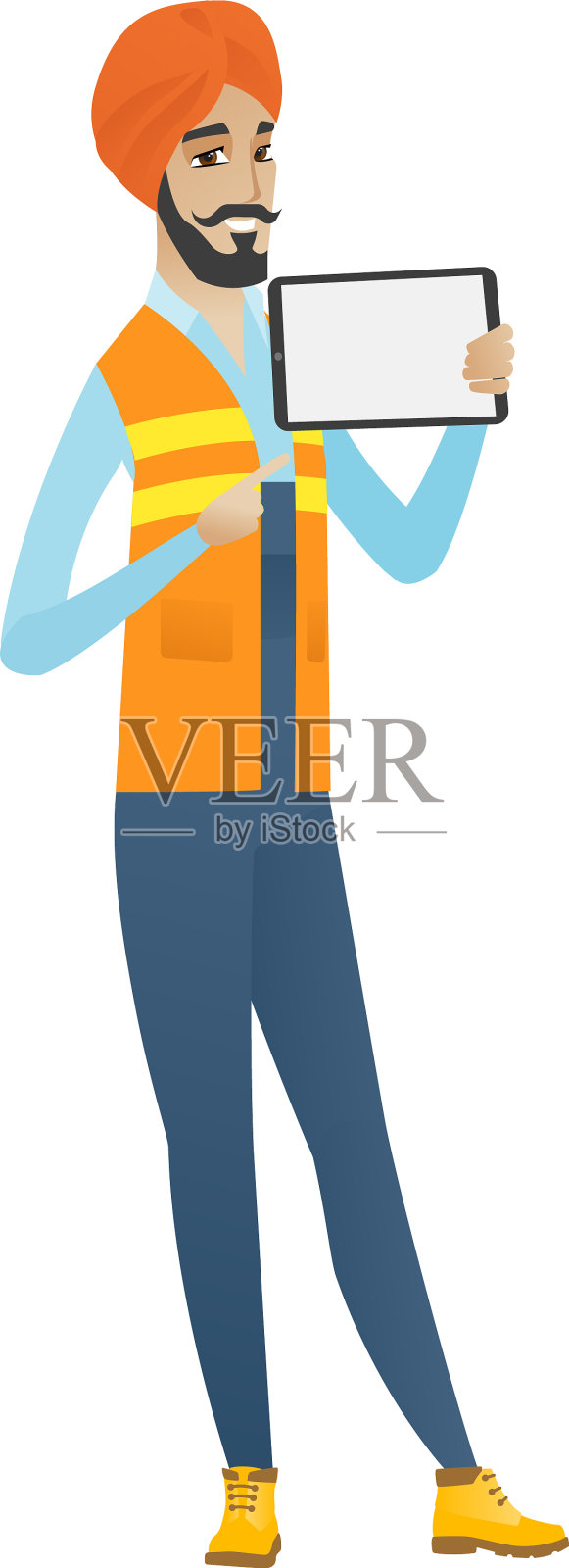 年轻的印度建筑师拿着平板电脑设计元素图片