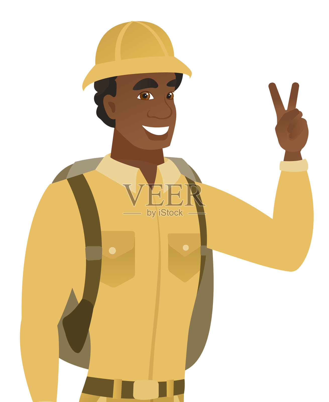 一个非洲裔美国人的旅行者，表现出胜利的姿态设计元素图片