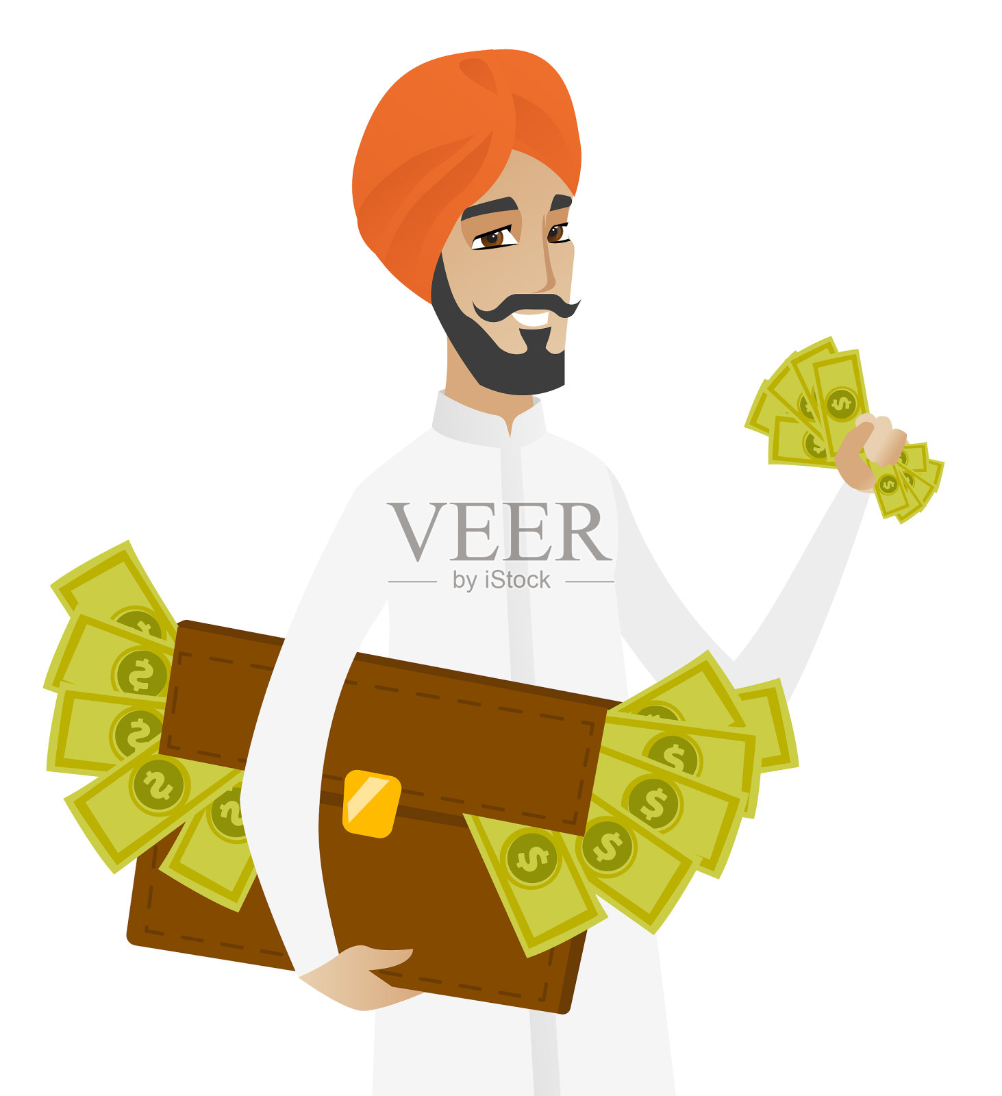 印度商人，公文包里装满了钱设计元素图片