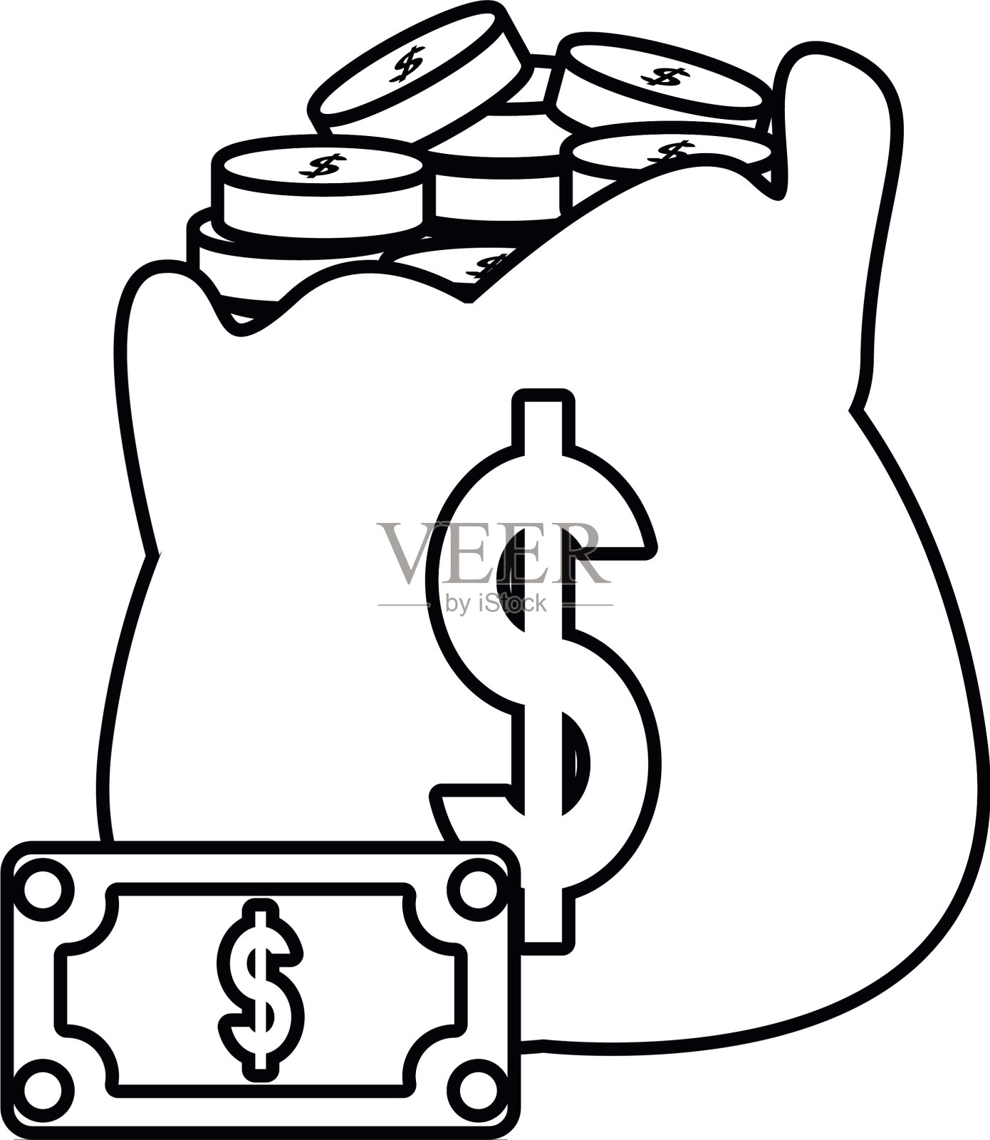 钱袋硬币叠钞票插画图片素材