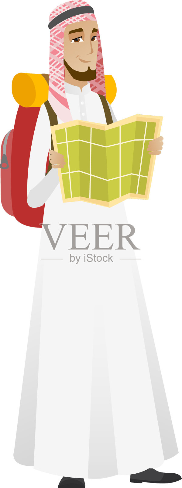 穆斯林旅行者背着背包看地图设计元素图片