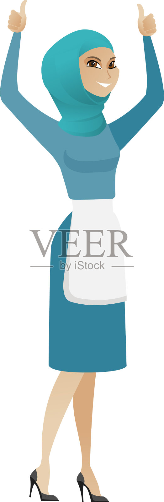 年轻的穆斯林清洁工举起手臂站在那里设计元素图片