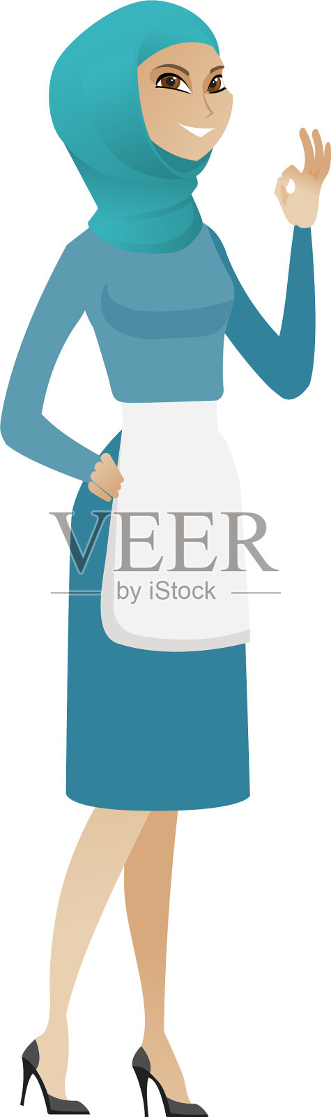 年轻的穆斯林清洁工表现出ok的迹象设计元素图片