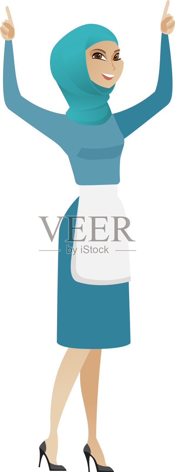 年轻的穆斯林清洁工举起手臂站在那里设计元素图片