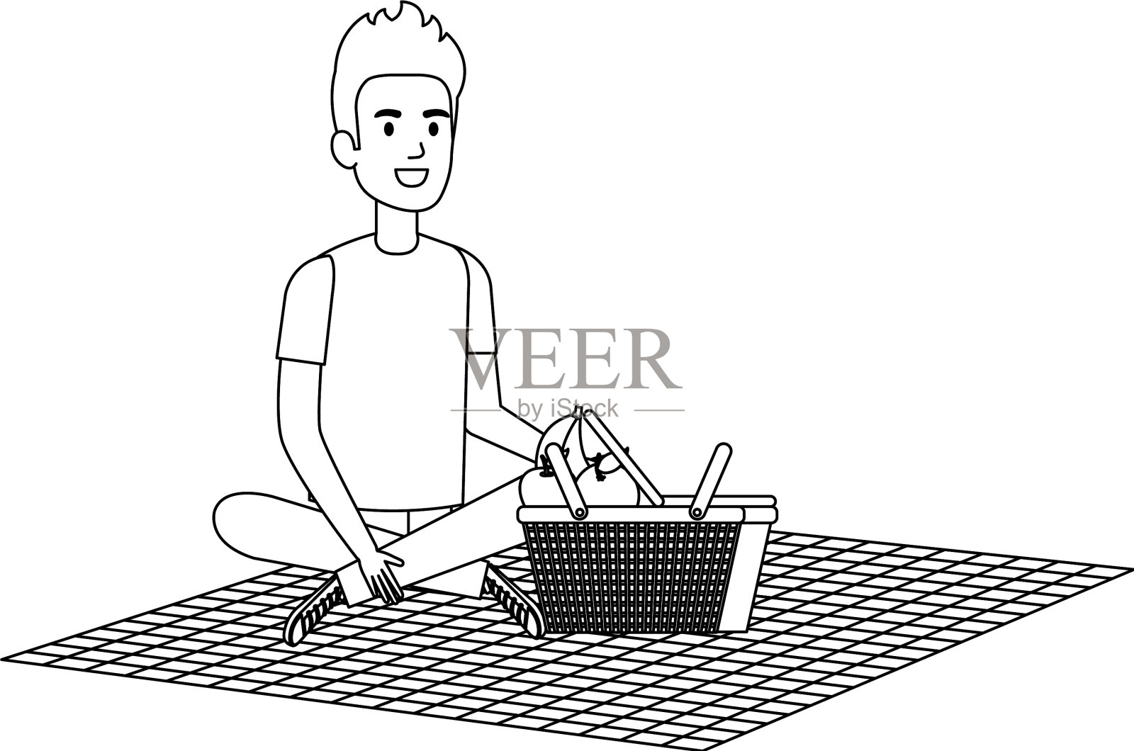 年轻人带着篮子野餐设计元素图片