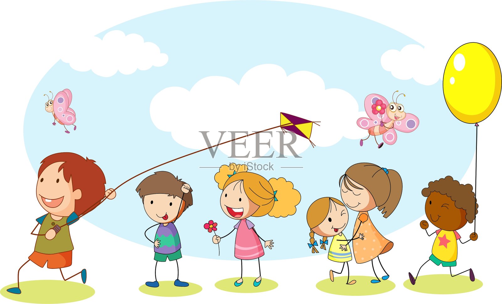 快乐的孩子们在花园里玩耍设计元素图片