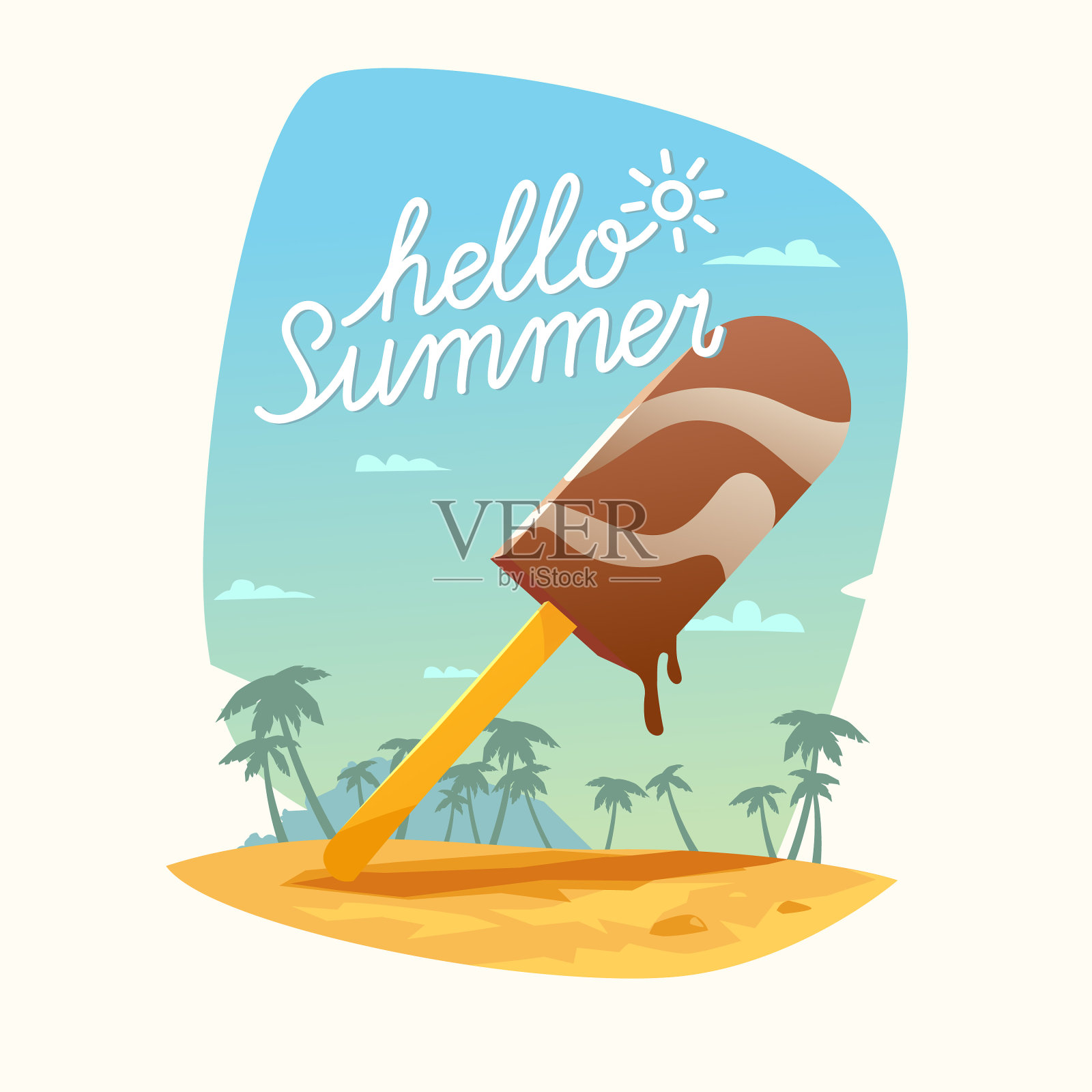 你好,夏天的海报插画图片素材