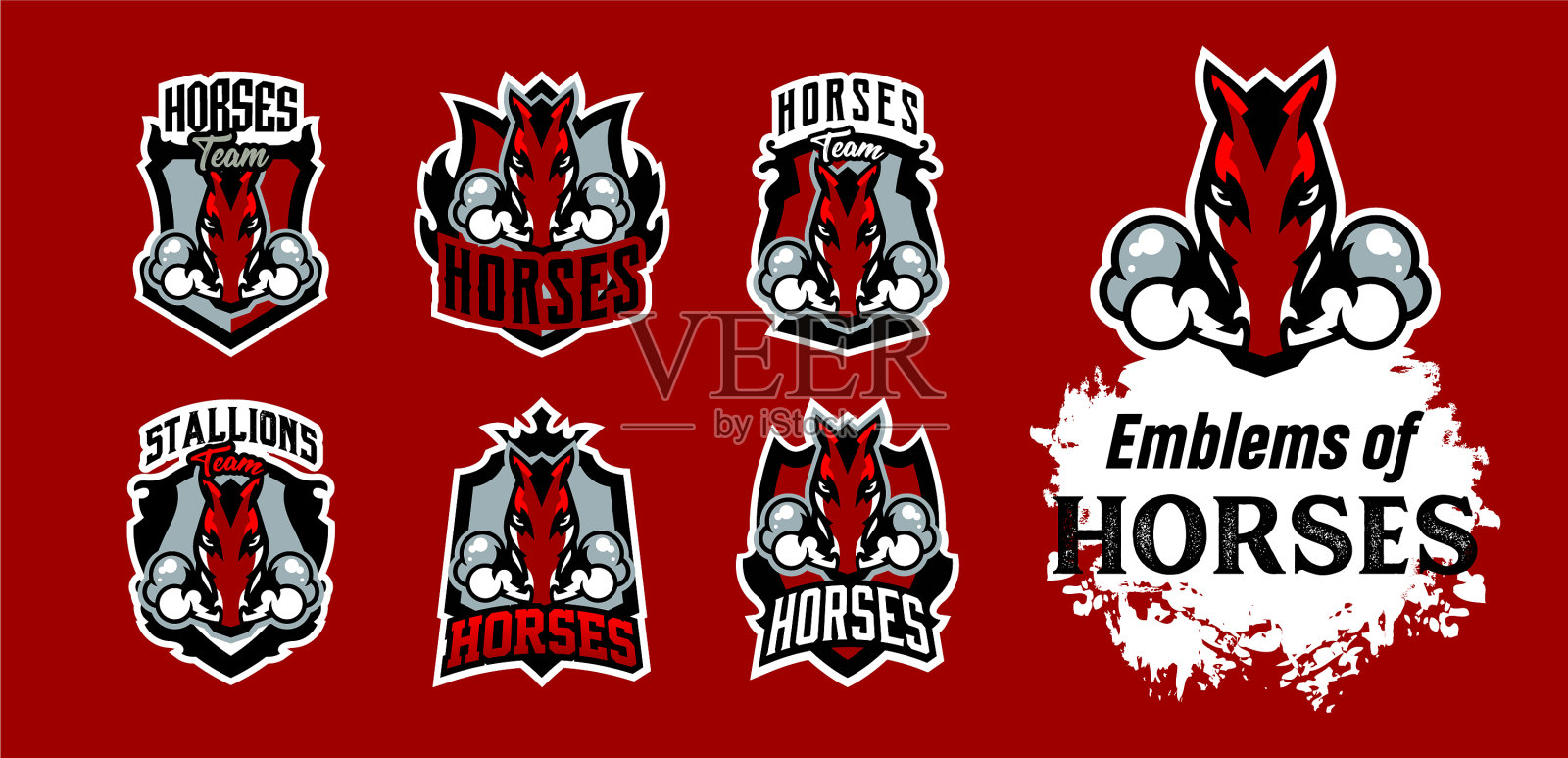 一套色彩斑斓的马标志插画图片素材