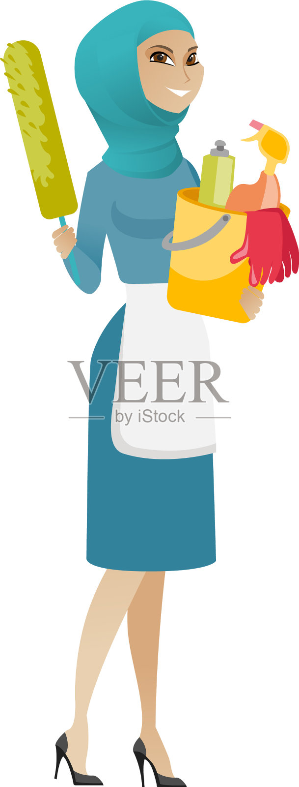 清洁员拿着装满清洁设备的桶设计元素图片